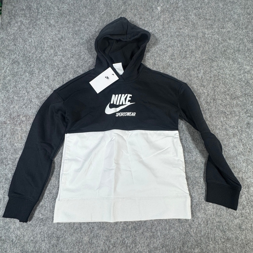 Nike Sportswear Girls Colorblock Hoodie Black White DD7360-010 Small NWT